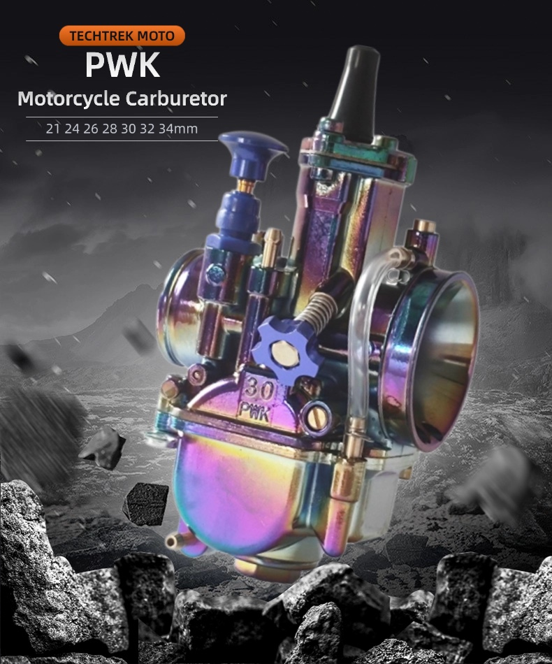 Colorful PWK Motorcycle Carburetor 21 24 26 28 30 32 34mm Racing Carburetor with Power Jet for 2:4-Stroke Engine Motorcycle ATV
