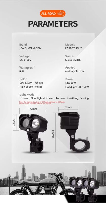 Hot Sale High Quality 150W High and Low Beam Motorcycle Spotlight for Scooter ADV Off-road Wide Range Yellow and White Light20
