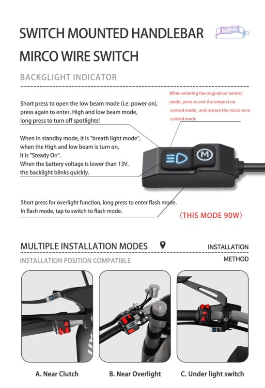 L1 90W Waterproof Electric Bicycle Fog Lamp 12-90V Aluminum Alloy Motorcycle LED Spotlight With Wire Switch High Low Beam15