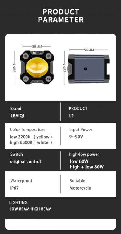 L2 80W Waterproof IP67 Fog Lamp 9-90V Aluminum Alloy LED Spotlight Wire Switch High Low17