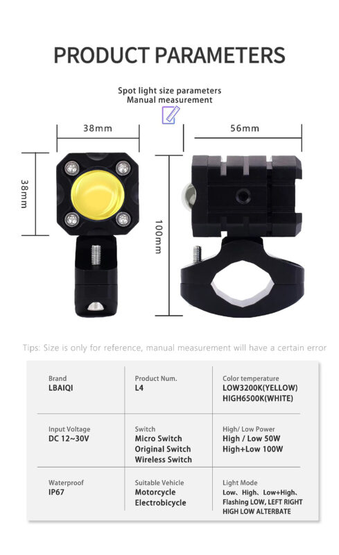 L4 100W Waterproof E-BIKE Fog Lamp 12-90V Aluminum Alloy Motorcycle LED Spotlight with Wire Switch High Low Beam Scooter15