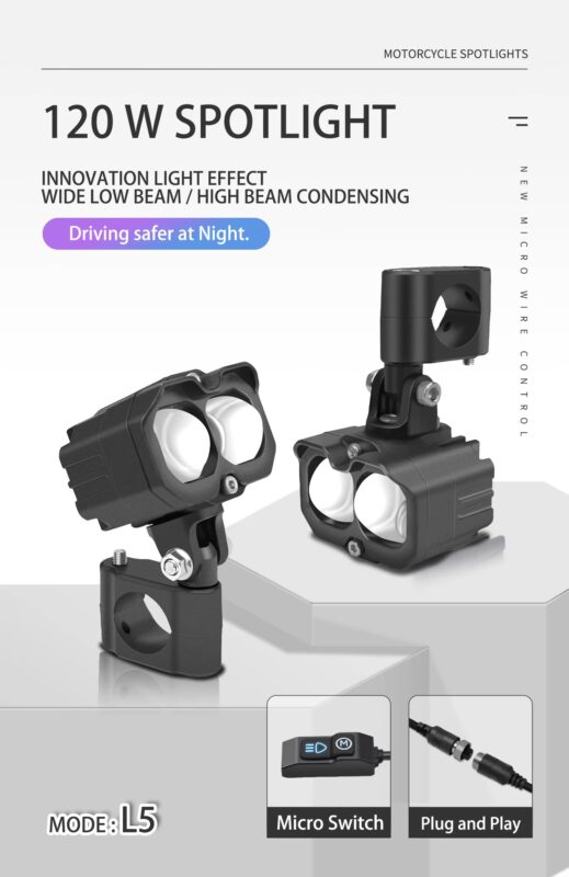 L5 120W Waterproof Electric Bicycle Fog Lamp 9-90V Aluminum Alloy Motorcycle LED Spotlight Wireless Switch Dual Color8