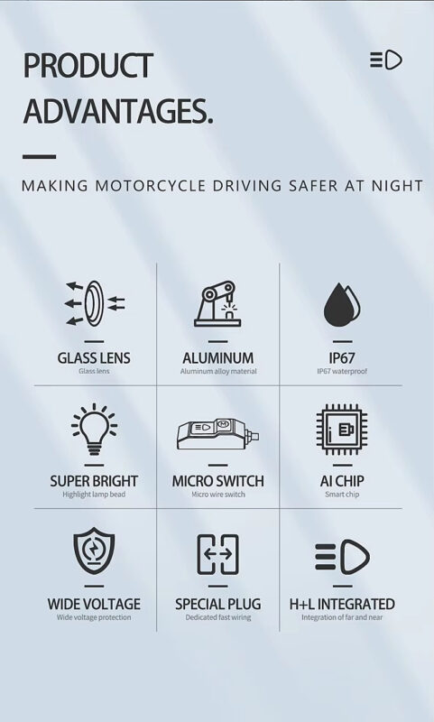 X7 40W Waterproof IP67 Fog Lamp 9-90V Aluminum Alloy Motorcycle LED Spotlight with Wire Switch High Low Beam MOTORCYCLE14